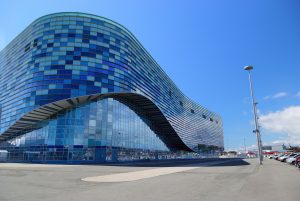 Olympic Ski Resort Tour in Russia. Rosa Khutor Winter Season Tour. Sochi. Iceberg Ice Arena in the Olympic Park