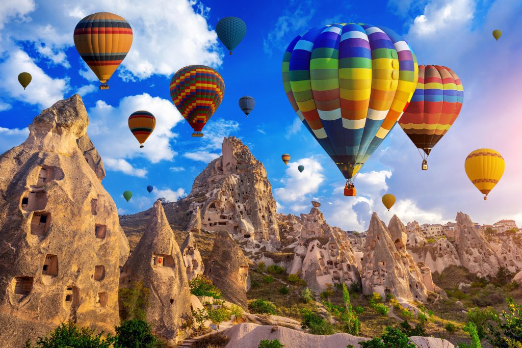 Colorful,Hot,Air,Balloon,Flying,Over,Cappadocia,,Turkey.